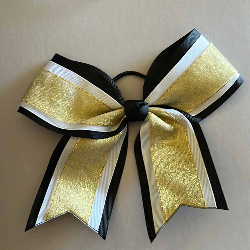 Hair Bow - gold, white and black